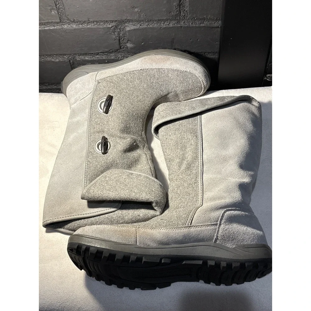 Lands End Boots Womens 9 Grey Felt Suede Toggle Mid Calf Winter Snow Boots